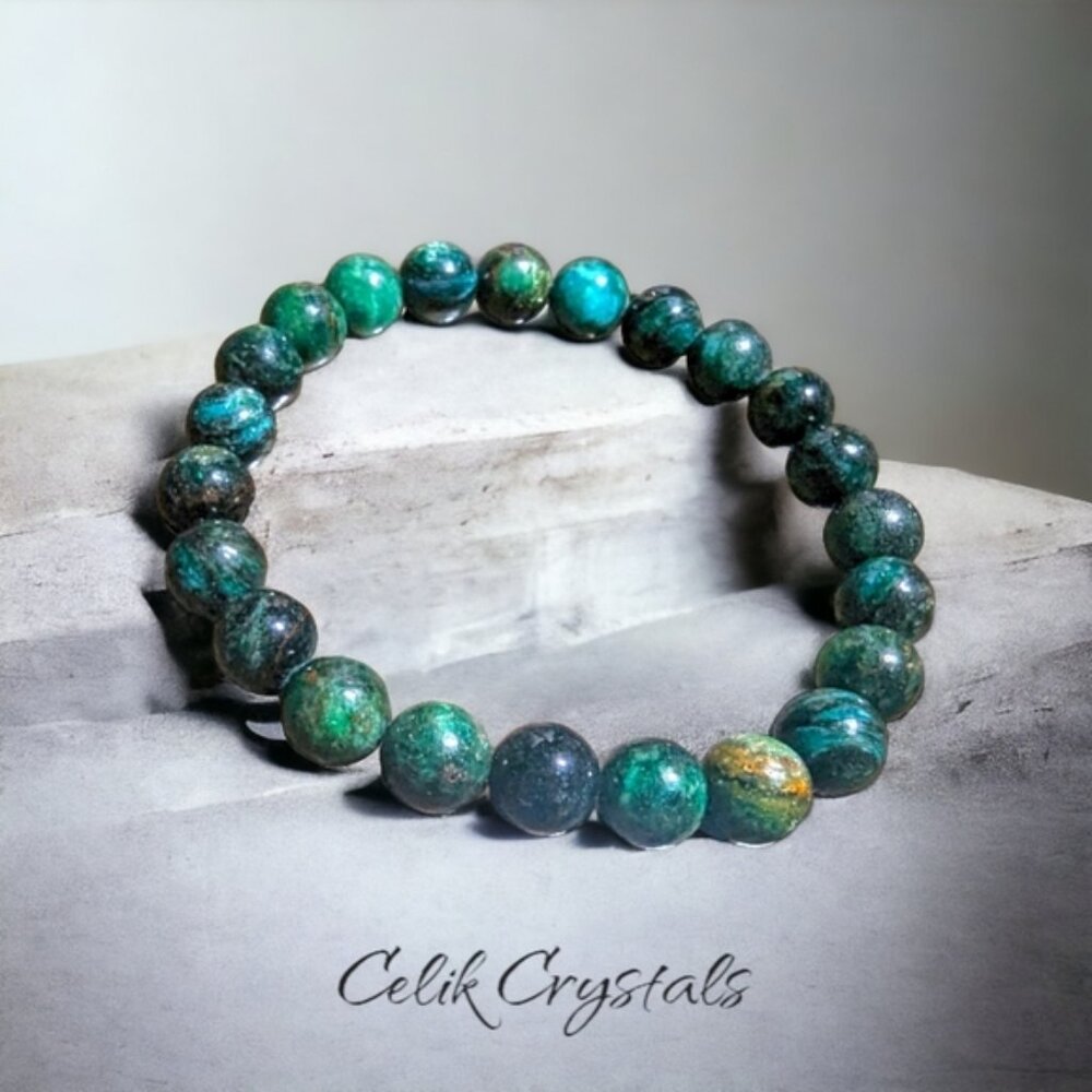 Green Emerald Stone Bead Bracelet 8mm Natural Stones Unisex Healing Bracelet